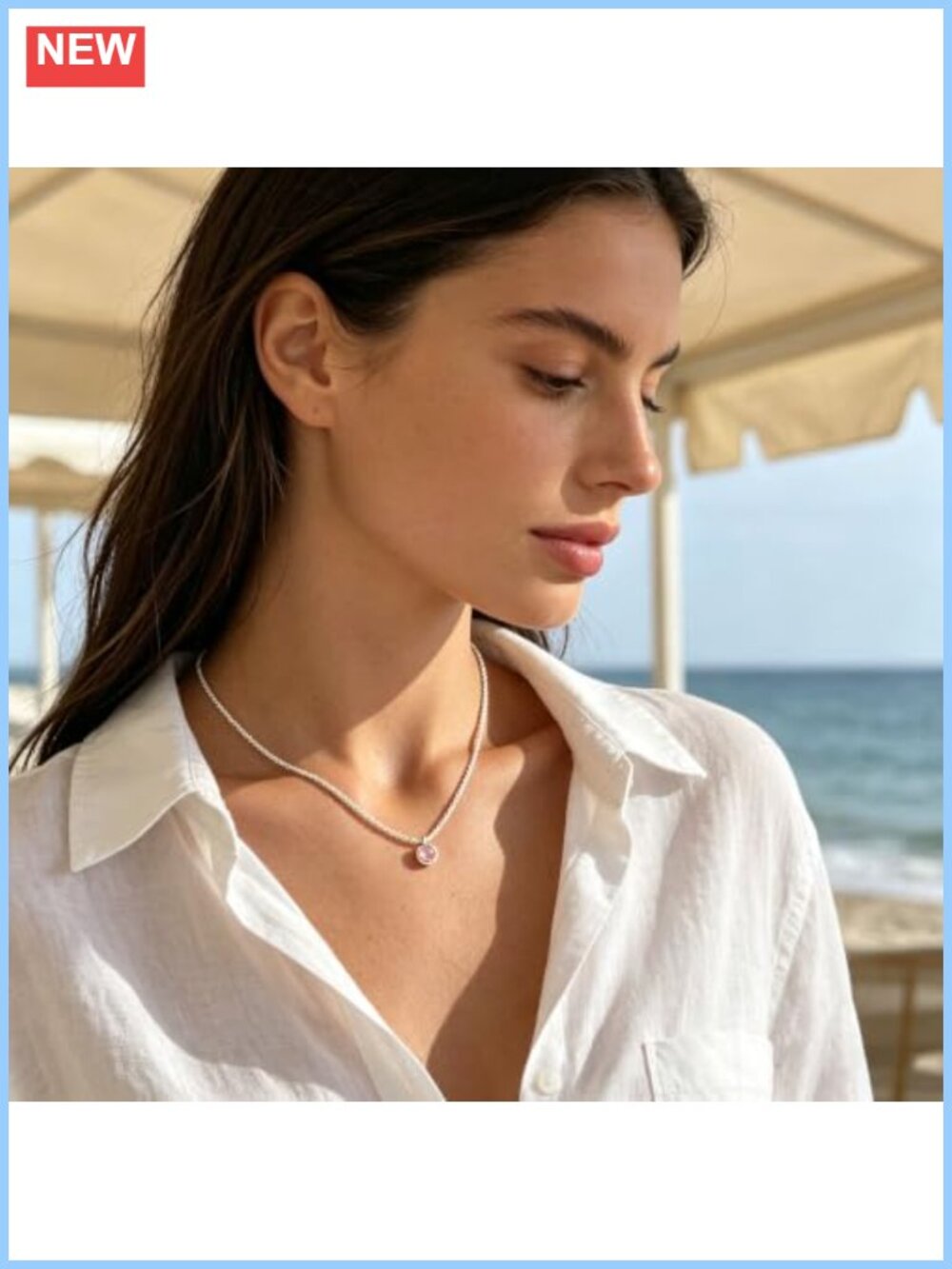 Dainty Choker Necklace 925 Sterling Silver Cubic Zirconia Pendant Party Prom - Picture 2 of 6